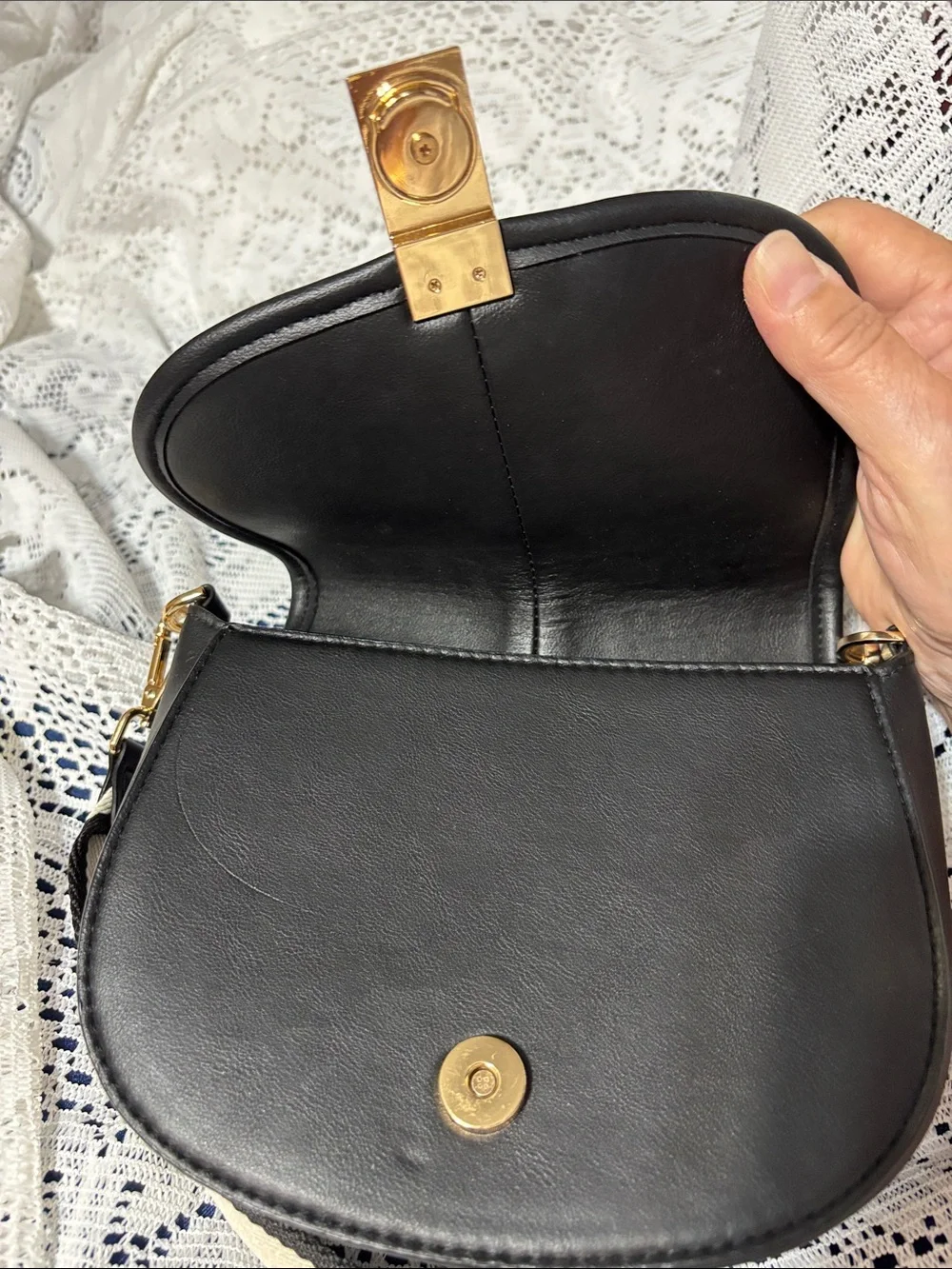 a new day Cream and Black Canvas Crossbody with Gold Accent